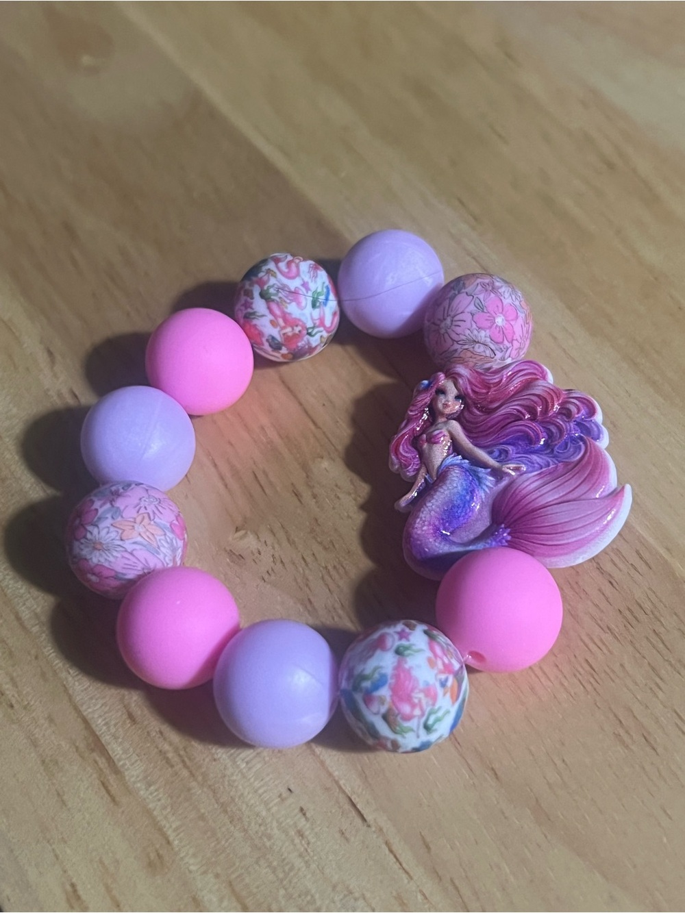 Pink & Lavender Mermaid Bead Stretch Bracelet for kids or adult B203